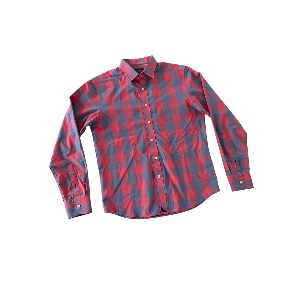 UNTUCKit Mens Slim Fit Button Down Shirt Medium Red Blue Buffalo Plaid Cotton‎
